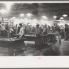 Construction workers playing pool in company commissary, Shasta Dam, Shasta County, California