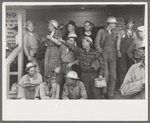 Construction workers on front porch of commissary, Shasta Dam. Shasta County, California