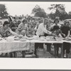 Farm folks, mostly homesteaders, at dinner during the all day community sing, Pie Town, New Mexico