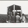 Soft drink wagon in pea field picked by labor contractor's crew, Nampa, Idaho