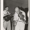 Musicians in Cajun band contest, National Rice Festival, Crowley, Louisiana. Most of the music was of the folk variety accompanied by singing