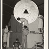 Decorating float of state of Louisiana with the token symbol of the state welfare tax prominently displayed. National Rice Festival, Crowley, Louisiana