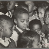 Children in nursery school getting cod liver oil. Lakeview Project, Arkansas