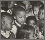 Children in nursery school getting cod liver oil. Lakeview Project, Arkansas