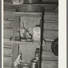 Kitchen cabinet in corncrib home of Mot Tucker. Antioch, Mississippi