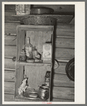 Kitchen cabinet in corncrib home of Mot Tucker. Antioch, Mississippi