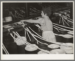 Threading cotton ropes into thread-making machine. Laurel cotton mill, Laurel, Mississippi