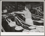 Threading cotton ropes into thread-making machine. Laurel cotton mill, Laurel, Mississippi
