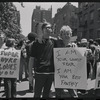 Donna Gottschalk (right) holds "I am your worst fear I am your best fantasy" poster at Christopher Street Gay Liberation Day parade, 1970