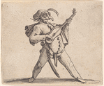 Le comédien masqué, avec lunettes, et jouant de la guitare