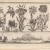 Untitled [Flowers (lilies, etc.), with a battle scene in a landscape frieze below (plate 6)]
