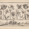 Untitled [Flowers (tulips, etc.), with a battle scene in a landscape frieze below]