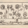 Untitled [Flowers, with couples dancing and a shepherd couple to the right, in a landscape frieze below]