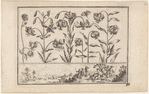 Untitled [Flowers, with three couples and a man (at right) in a landscape frieze below]