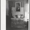 Washstand in homesteader's log house, Pie Town, New Mexico