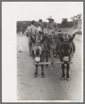 Mr. Leatherman and his children and his burro-drawn cart. The man talking to Mr. Leatherman is a tie cutting contractor and wants Leatherman to use his burros to drag ties down from the mountains. Leatherman refused because while he could use the cash