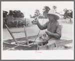Mr. Leatherman starting for home in his burro-drawn cart. The handles of the cart belong to a homemade terracing implement belonging to Mr. Craig who loaned it to Leatherman to do his terracing, Pie Town, New Mexico