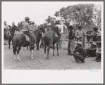 Cowboys on their horses at rodeo, Quemado, New Mexico