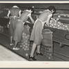 Packing grapefruit into sacks. This is common method of packing for relief distribution. Weslaco, Texas