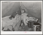 Child with measles in tent home of his migrant parents. Edinburg, Texas