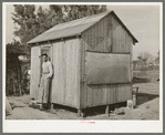After much persuasion by local physician, this small shed was constructed to house tuberculosis patient. This was the first time in this section that a tuberculosis patient had been isolated from his family. Crystal City, Texas. Mexican settlement