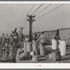 Unloading baskets of spinach onto platform where they are iced and packed into refrigerator cars to be shipped north. La Pryor, Texas