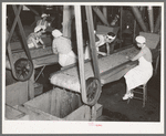 Girls removing foreign matter and inferior peas. Pea canning factory, Sun Prairie, Wisconsin