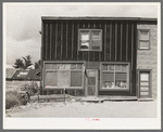 Tarpaper store, now used for living quarters, Gheen, Minnesota. Note roofing used as siding on adjoining store