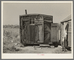 Tar paper dwelling occupied by family living in abandoned lumber cap, Gemmel, Minnesota