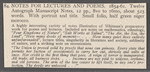 Holograph notes for lectures and poems; 12 notes written on 14 pieces paper, unsigned, undated