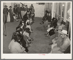 Mexican pecan workers waiting in union hall for assignment to work. San Antonio, Texas