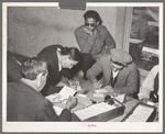 Mexican pecan worker being assigned to work by union. San Antonio, Texas