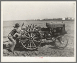 Testing clutch on tractor. El Indio, Texas