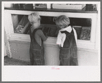 Little boys deciding what kind of candy they want to buy, Caldwell, Idaho