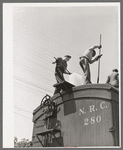 Icing refrigerator cars for shipment of strawberries. Hammond, Louisiana