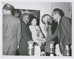 Gloster B. Current, Ruby Dee, and Malcolm X at radio station WMCA