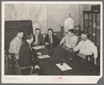 Meeting of county judge and commissioners to devise means of raising funds for continuance of county-wide roadwork. San Augustine, Texas