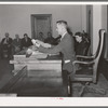 County judge conducting a mass meeting called to discuss ways and means to raise funds to continue WPA roadwork in the county. San Augustine, Texas