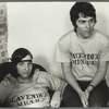 Rita Mae Brown seated next to unidentified woman before the Lavender Menace Action