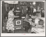 Mrs. Ole Thompson, wife of farmer, carrying food to the table, Williams County, North Dakota