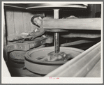 Oiling bearings of pulleys. State rice mill, Crowley, Louisiana. Note absence of guards
