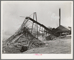 Sawmill and waste lumber pile being burned. Wells, Texas