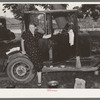 White migrant woman at side of automobile while camped near Prague, Oklahoma. Lincoln County, Oklahoma