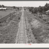 Railroad stretching through the countryside near Prague, Oklahoma