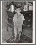 Child of white tenant farmer in kitchen of his home. McIntosh County, Oklahoma. Notice the pail of lard