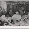 Sewing up dressed turkeys. Cooperative poultry house, Brownwood, Texas
