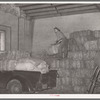 Loading truck with hay at feed store. Brownwood, Texas