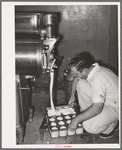 Filling cartons with ice cream mix. Creamery, San Angelo, Texas