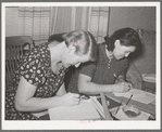 Members of home demonstration club working on contest which was determined who could make the largest number of words from the letters in the word "Washington." It was Washington's birthday. McIntosh County, Oklahoma