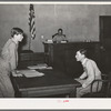 Scene from a one-act play presented at county meeting of 4-H Club. This play was in the form of a trial of Farmer Brown who was charged with cruelty to his farm. Eufaula, Oklahoma